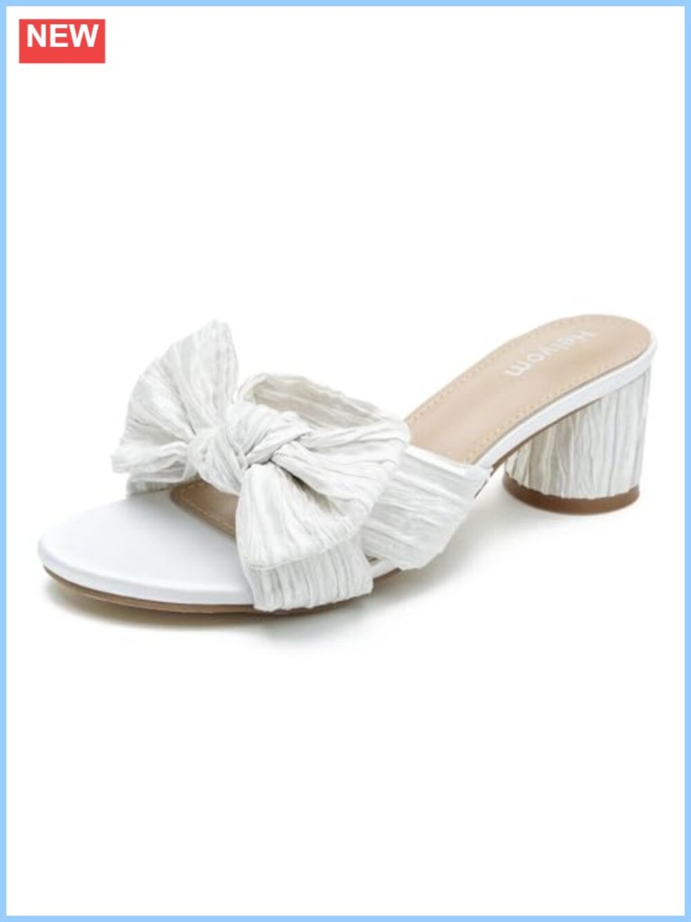 Women's Bowknot Low Chunky Heel Mules Slip On Pleated Bow Heels Wedding Sandals